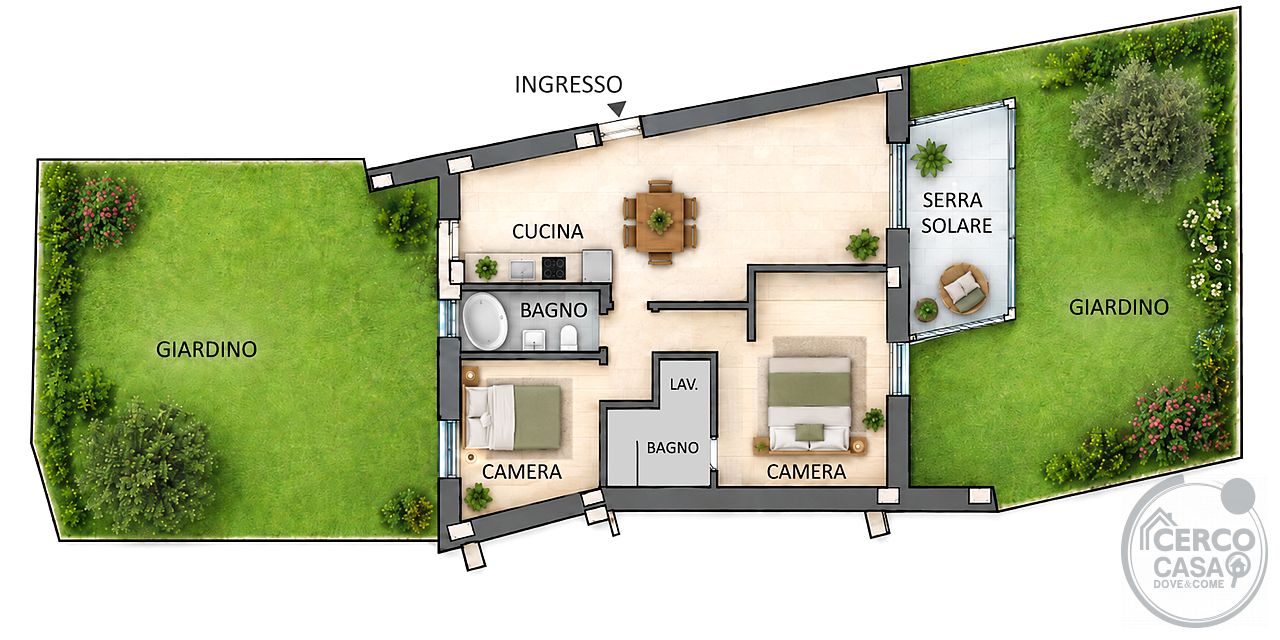 Mantignana – Trilocale con ingresso indipendente e doppio giardino